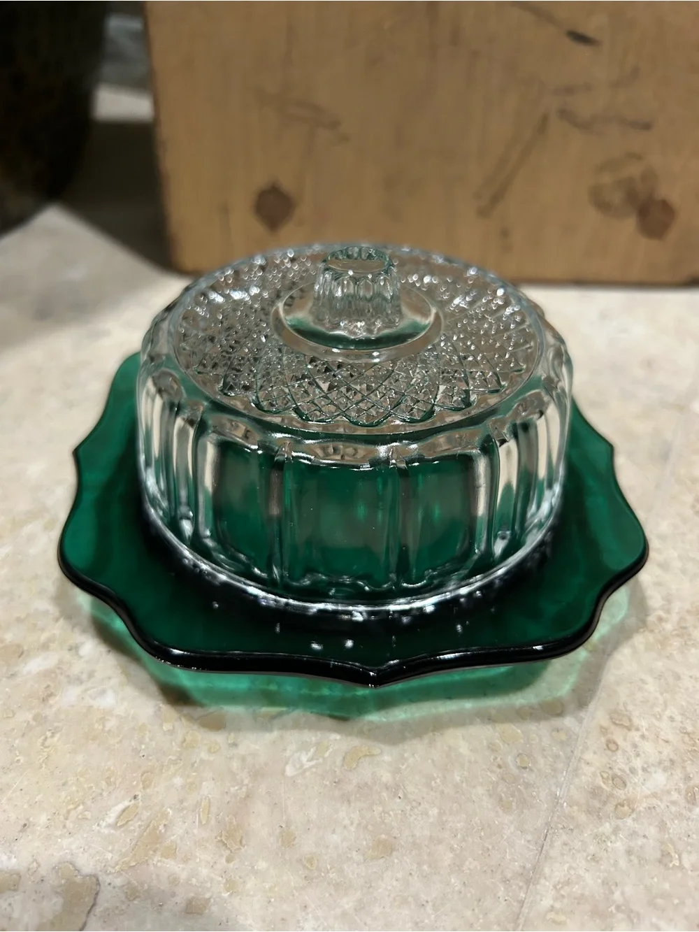 vintage IMPERIAL GLASS emerald green covered butter or cheese dish